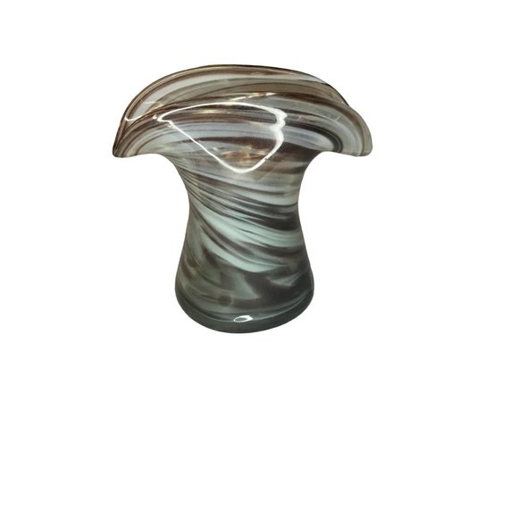 Chocolate and White Swirl Glass Vase Swirl Art Hand Blown - Picture 1 of 3